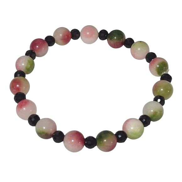Handcrafted Watermelon Tourmaline Black Glass Bracelet - Picture 4 of 4